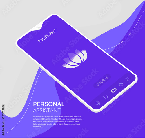 Trendy responsive Meditation, Relax and Mood Control UI with 3d smartphone mockups