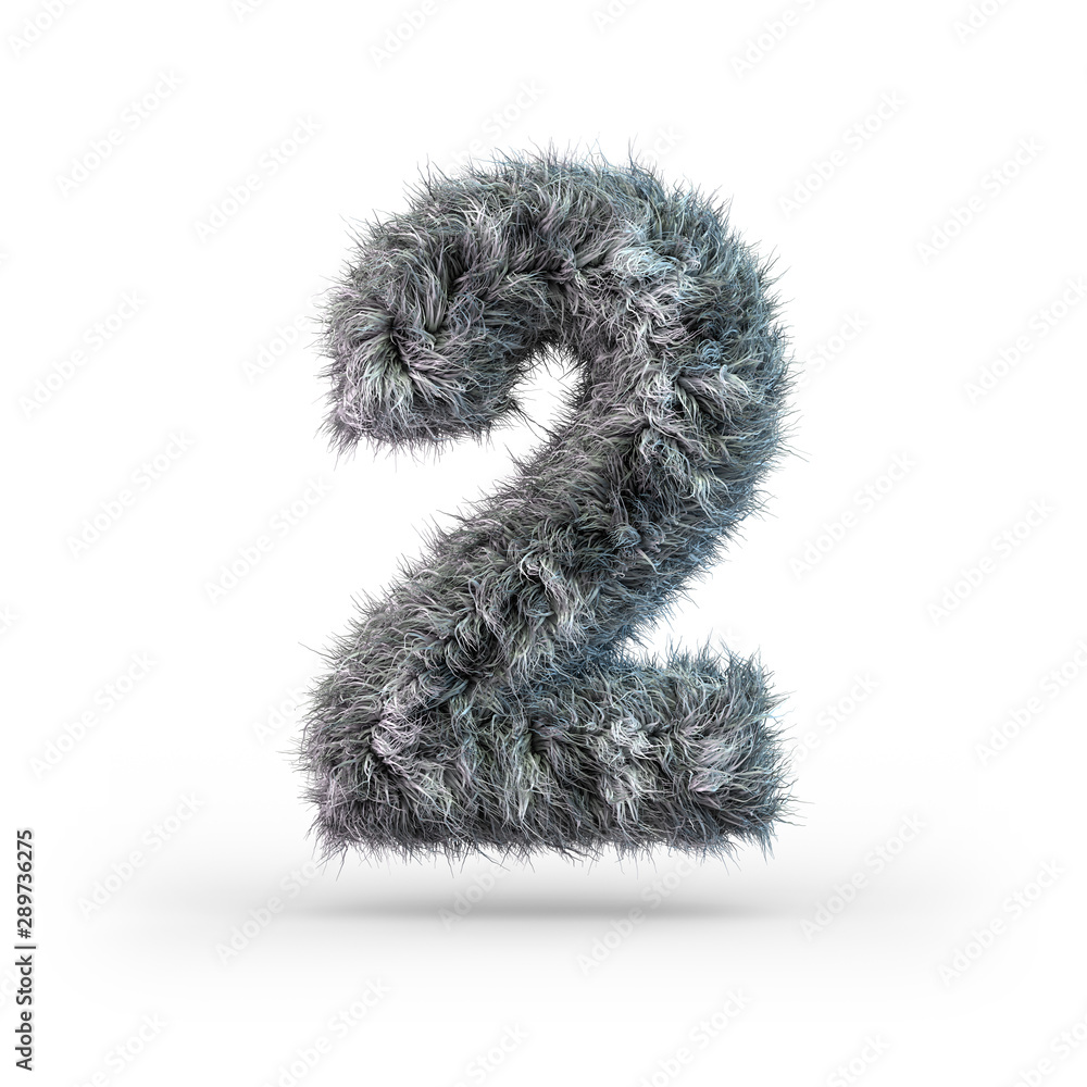 Uppercase fluffy and furry gray font. Digit two. 3D Uppercase fluffy and furry gray font. Digit two. 3D