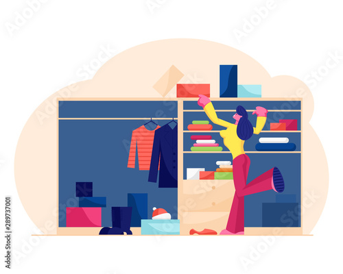 Young Woman Choosing Fashion Outfit in Dressing Room or Home Wardrobe