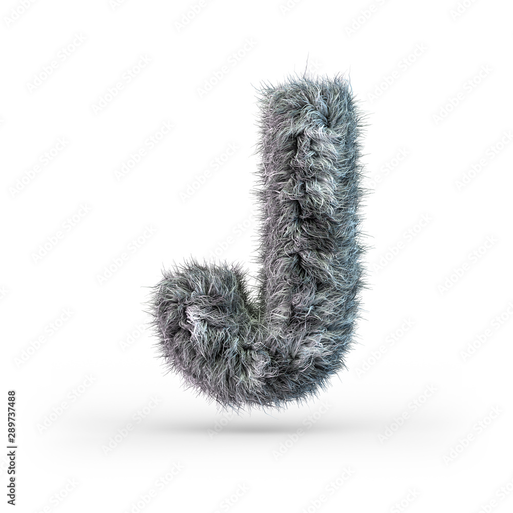 Uppercase fluffy and furry gray font. Letter J. 3D Uppercase fluffy and furry gray font. Letter J. 3D