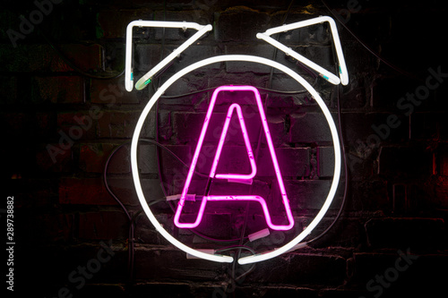 Nice color neon lights on brick wall city decor letter a