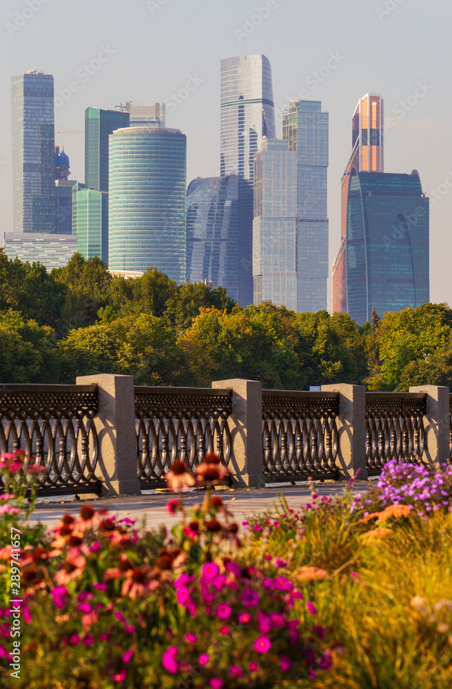 Fototapeta premium View of Moscow City from the Luzhnetskaya Embankment.