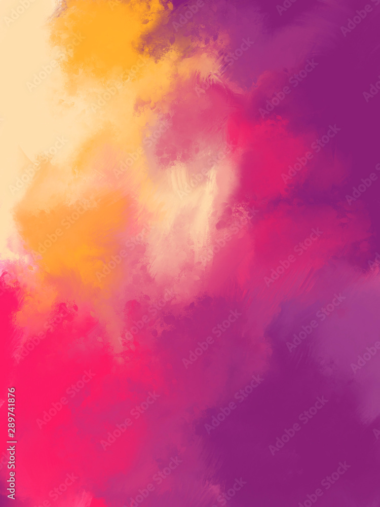 abstract background with clouds and sun. Hand drawn Abstract oil painting. background Oil paint on canvas. purple, red & yelow Color texture Brushstrokes artwork