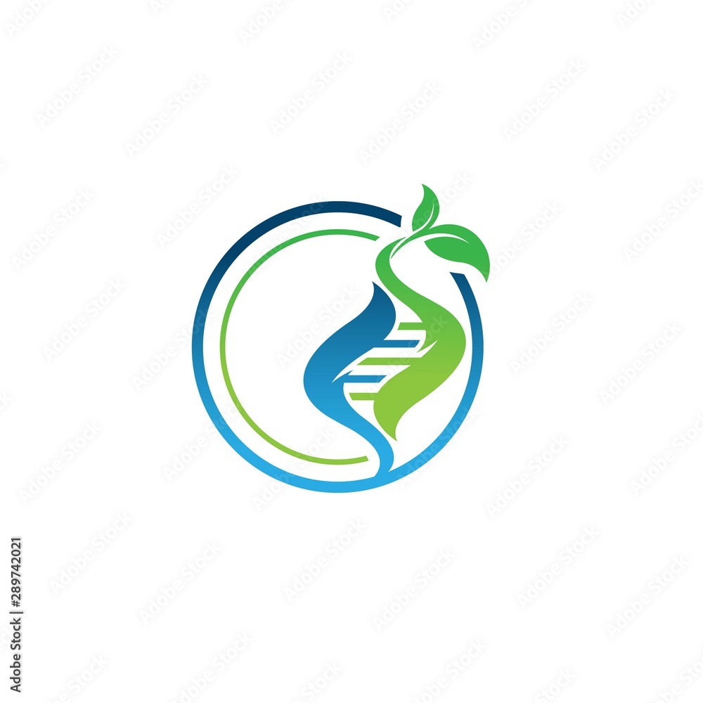 Naklejka premium DNA helix scientific laboratory vector logo design template vector