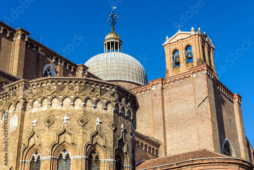 Basilica di San Giovanni e Paolo in summer, Venice, Italy. Medieval architecture of Venice at Campo Santi Giovanni. It is a tourist attraction of old Venice. One of the largest churches in Venice.  photo