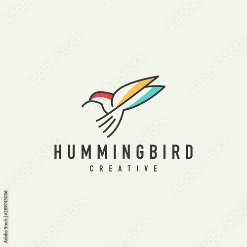 hummingbird logo color - light background vector design