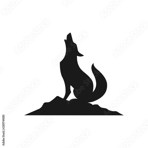 coyote,wolf on hill logo design,silhouette,element for vintage logo Fotobehang