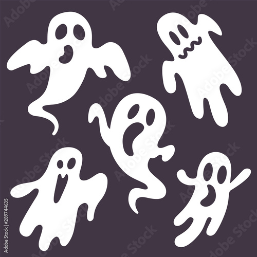 set of ghosts on a black background. flat vector illustration