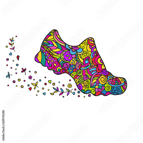 Sneaker. Hand drawing. Vector colorful doodling isolated on white background.