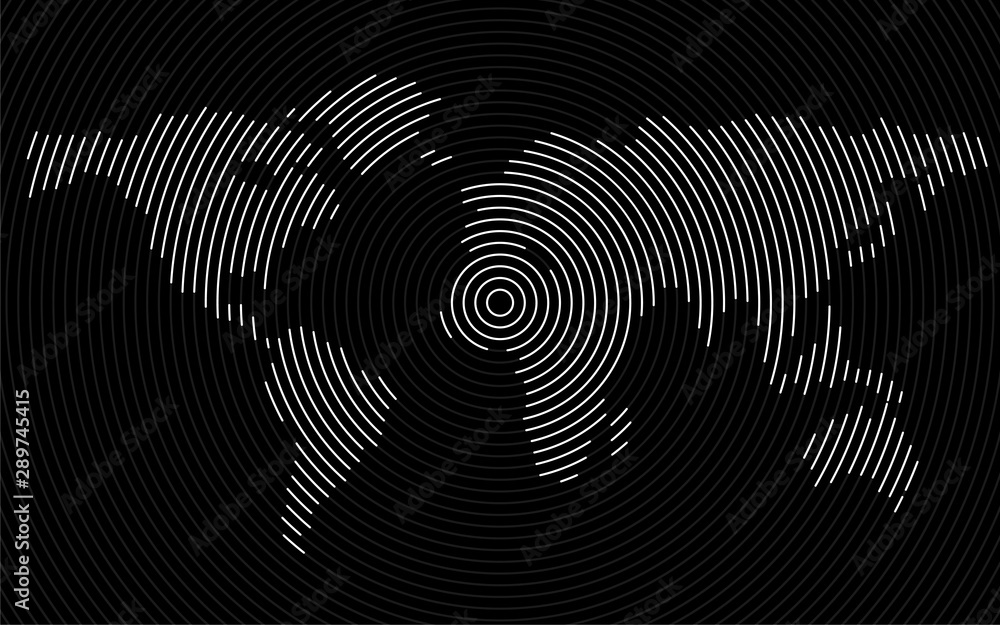 Abstract world map of radial lines, geography background, halftone concept, vector Abstract world map of radial lines, geography background, halftone concept, vector