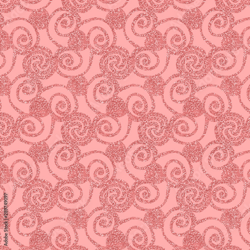 glittery pink floral swirls in a repeating pattern for festive feminine surface designs, textile, fabric, wallpaper, backgrounds, backdrops, covers and invitation cards. 