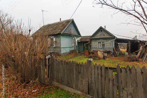 Rustic wooden house. Traditional russian village house.