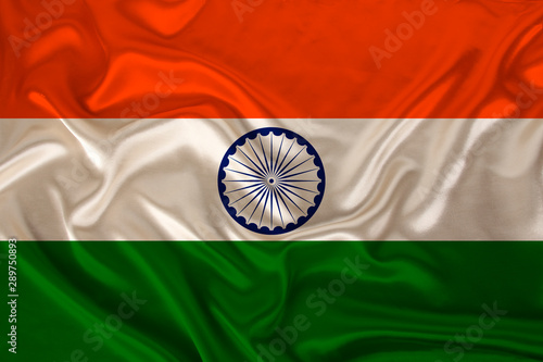 Photography photo of the national flag of India on a luxurious texture of satin, silk with w