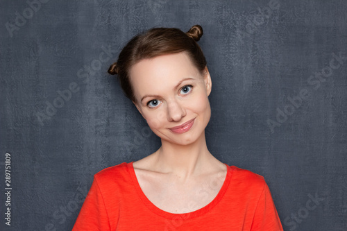 Portrait of happy girl with funny hairstyle © Andrei Korzhyts