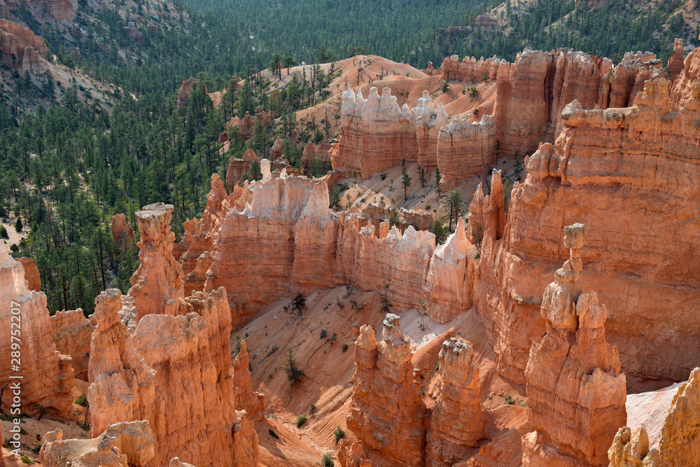 Bryce Canyon with a huge rock formation in front and trees behind Bryce Canyon with a huge rock formation in front and trees behind