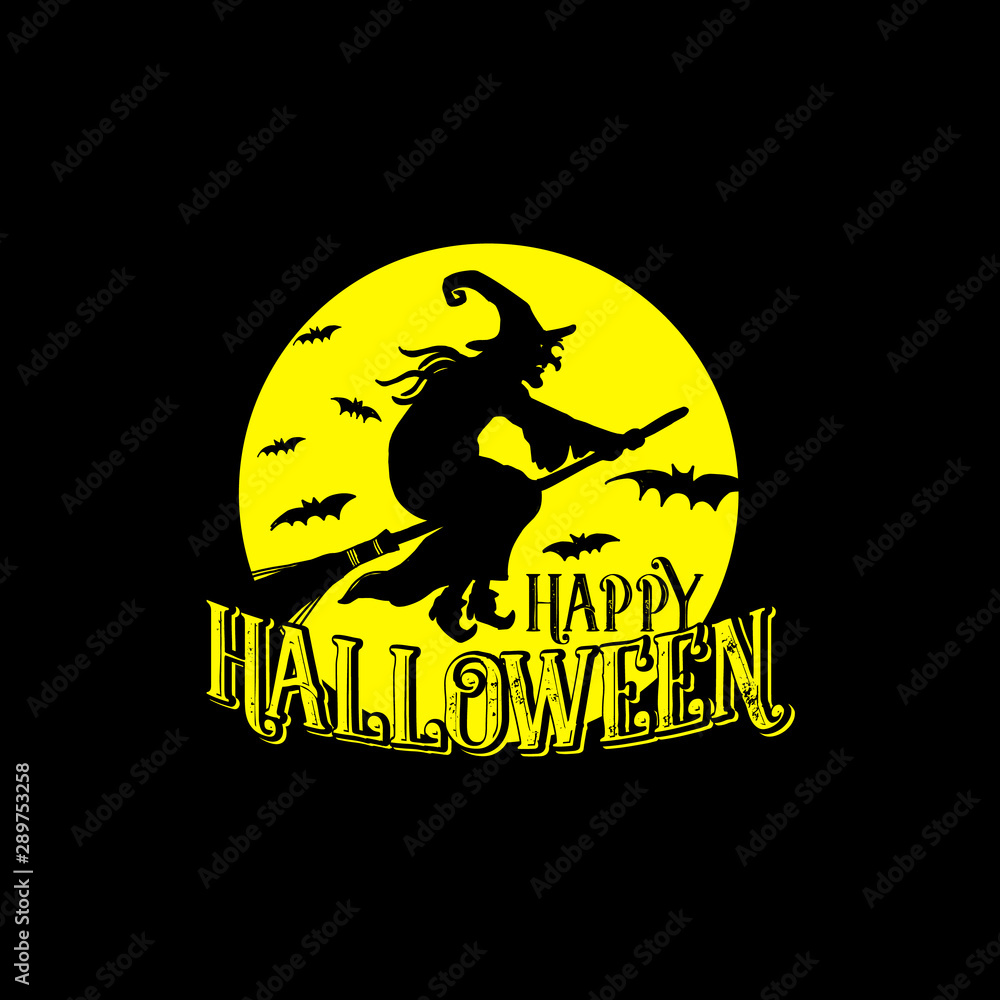 happy Halloween hand drawn wizard and text vector illustration