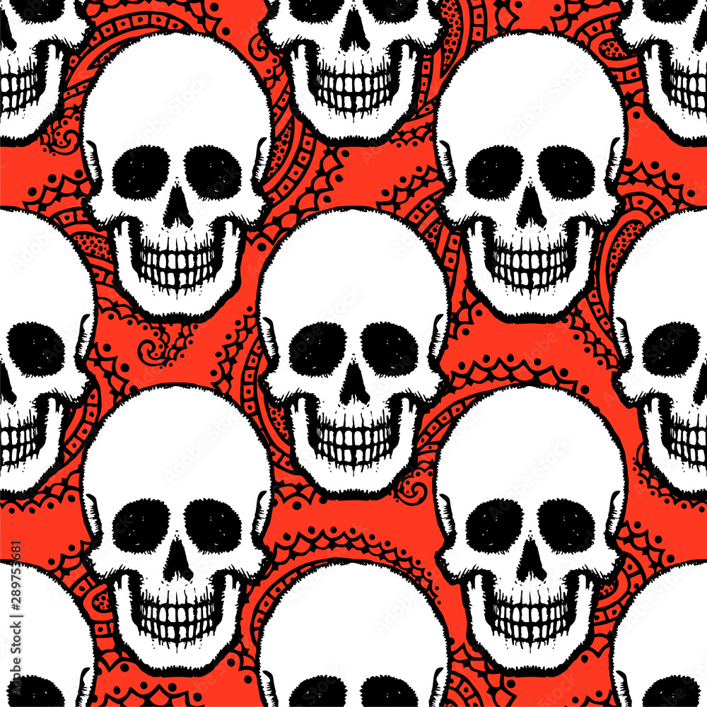 Seamless pattern with hand drawn skulls. Vector Illustration Seamless pattern with hand drawn skulls. Vector Illustration