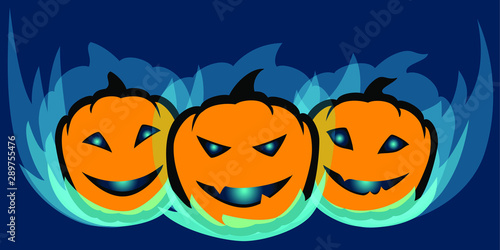 three simple pumpkin_glowing eyes_blue light_dark background__by jziprian