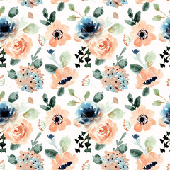 Ingelijste posters Oranje patronen Aquarel bloemen oranje blauwe tinten  © wulano