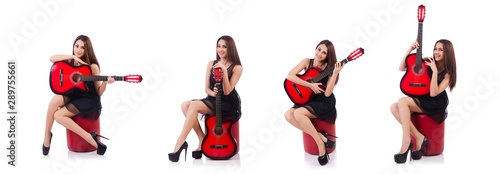 Woman guitar player isolated on the white