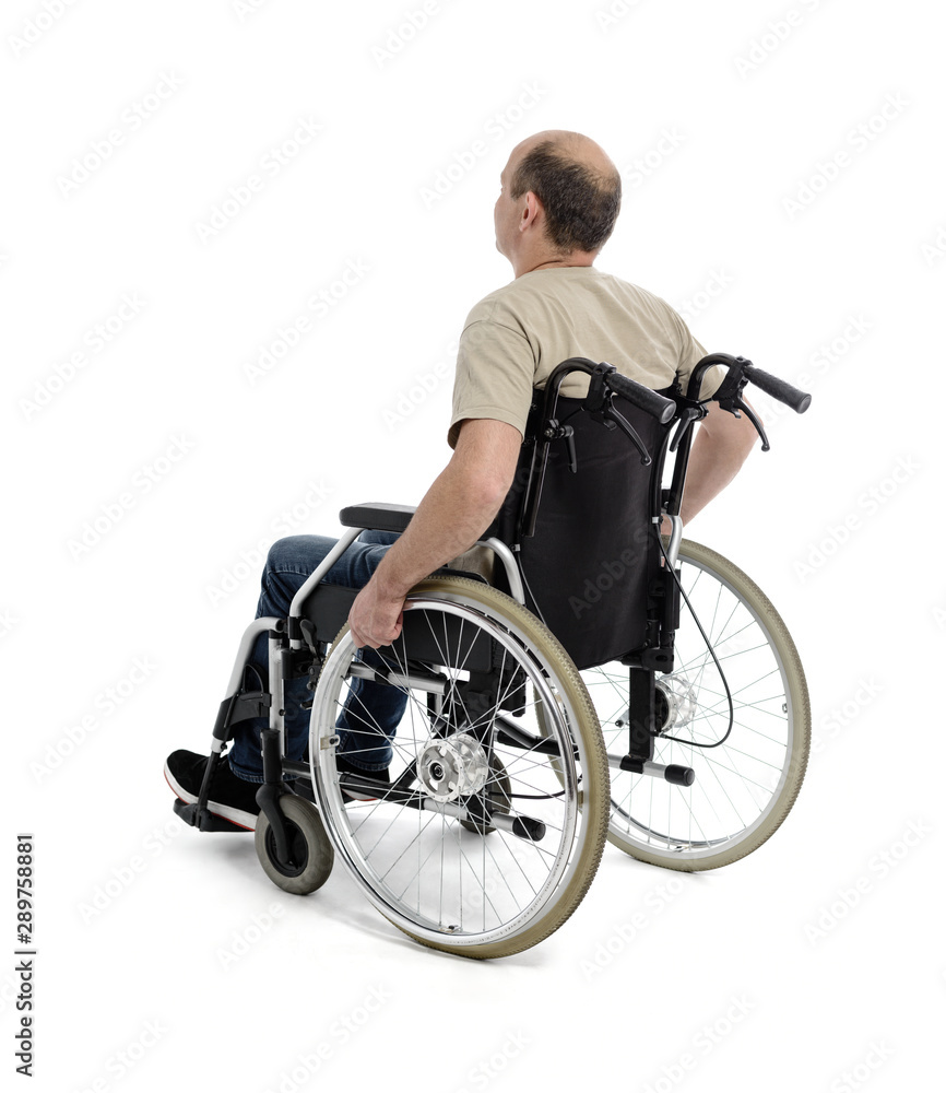 Mann Person Patient im Rollstuhl Rückansicht Mann Person Patient im Rollstuhl Rückansicht