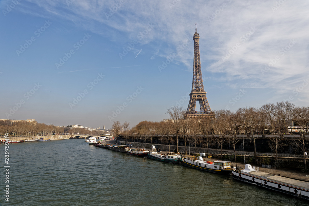 Paris, France - Eiffel tower on River Seine