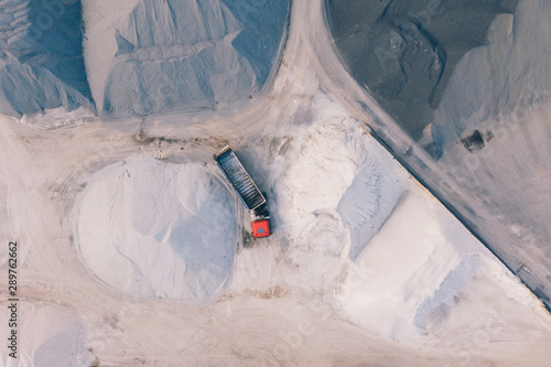 Aerial drone photography of gravel pit. Minning area.  photo