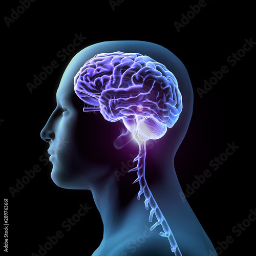 Sideview of Man with Glowing Brain
