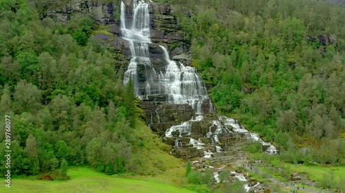 Tvinde, Tvindefossen, Tvinnefossen waterfalls, Norway, stunning aerial view. photo