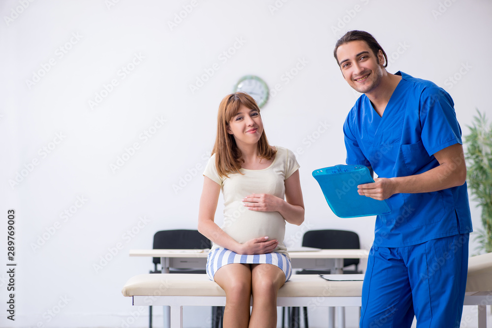 Pregnant woman visiting male doctor gynecologist