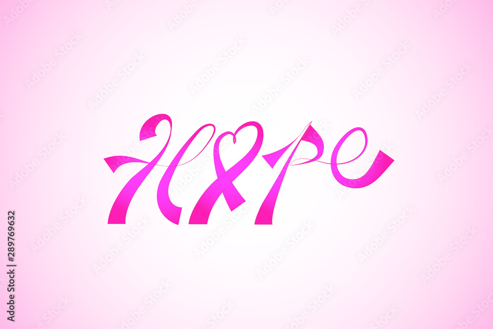 Hope breast cancer awareness ribbon text logo vector