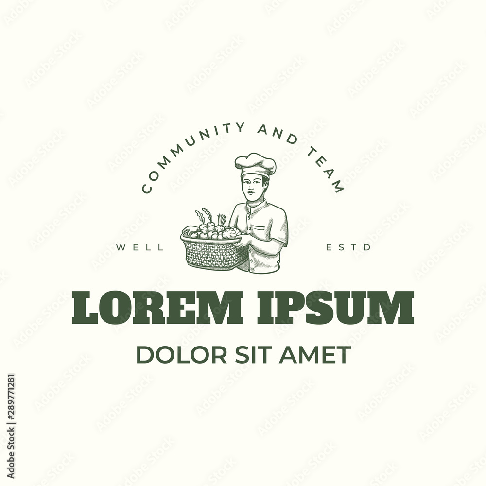 Fototapeta premium Chef bring basket full of vegetables logo design