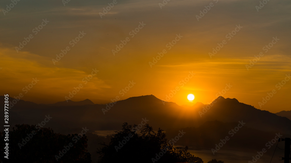 Sunset at Laung Prabang in Bird Eye View:: Mount. PhouSi view point, Laos Sunset at Laung Prabang in Bird Eye View:: Mount. PhouSi view point, Laos