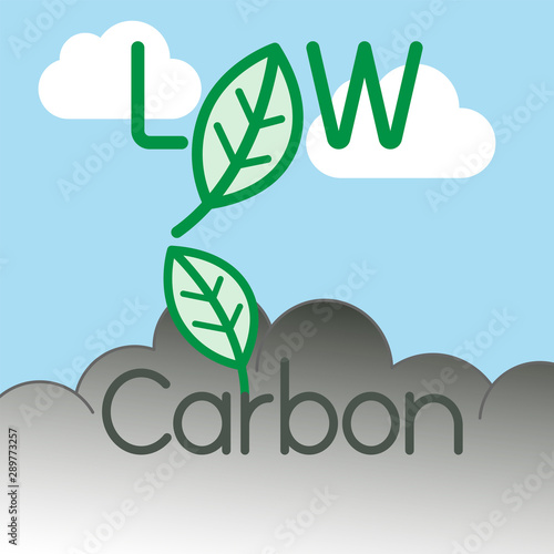 Low carbon typographic design. Carbon dioxide reduction symbol. Vector illustration outline flat design style.