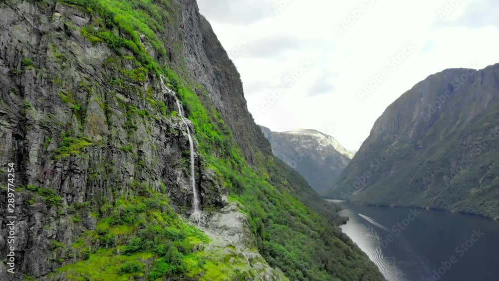 Scenic Valley fjord where the Vikings lived, near Flam Norway, aerial view. Scenic Valley fjord where the Vikings lived, near Flam Norway, aerial view.