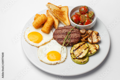 british breakfast on a white background