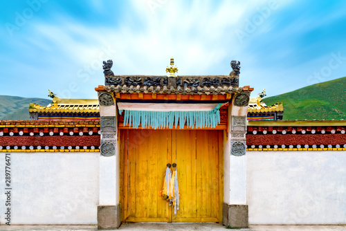 Arou Temple（A’rou Temple） in Qinghai Province, China. Chinese Tibetan Buddhist temple photo