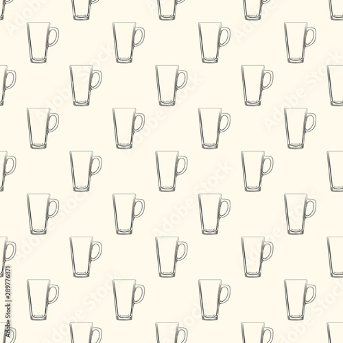 Set of Irish Coffee mugs seamless pattern. Hand drawn glassware cup backdrop.