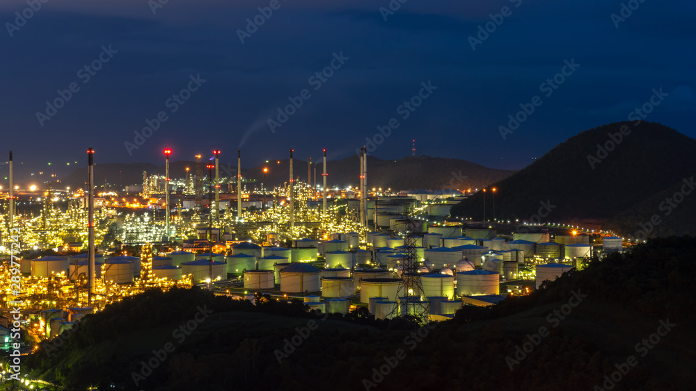 Oil refinery and plant at twilight.