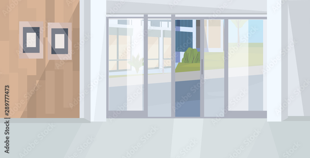 Fototapeta premium stylish cabinet interior empty no people workspace room with panoramic window flat horizontal