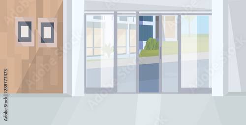 stylish cabinet interior empty no people workspace room with panoramic window flat horizontal