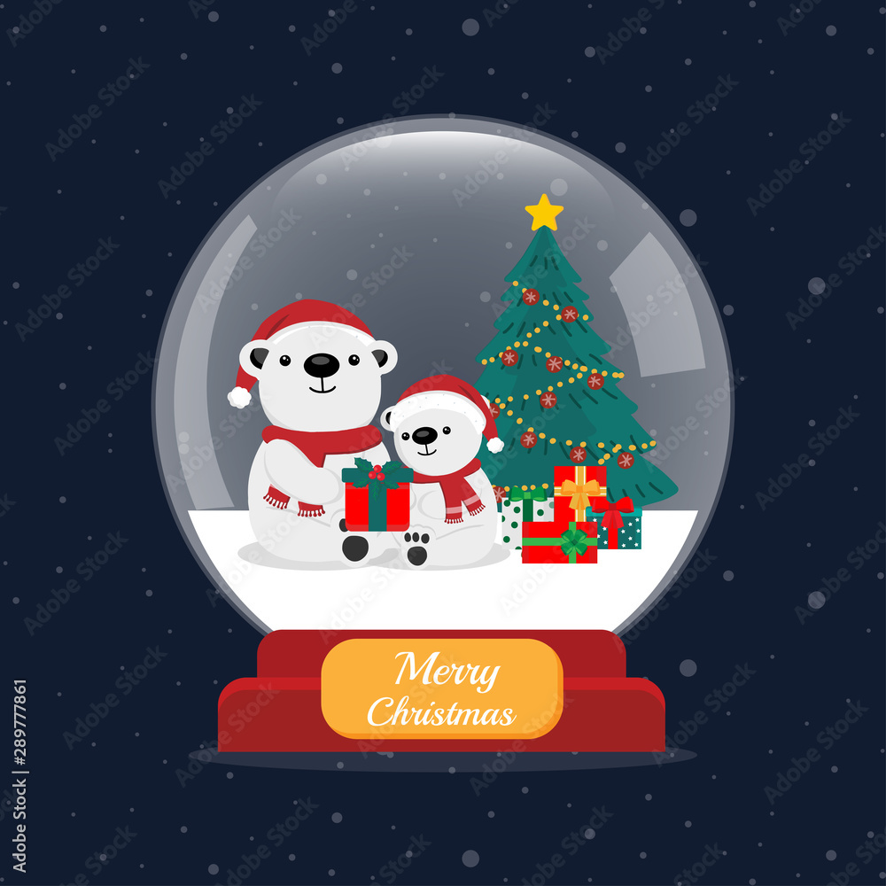 Merry Christmas cute polar bear in snow globe. Merry Christmas cute polar bear in snow globe.