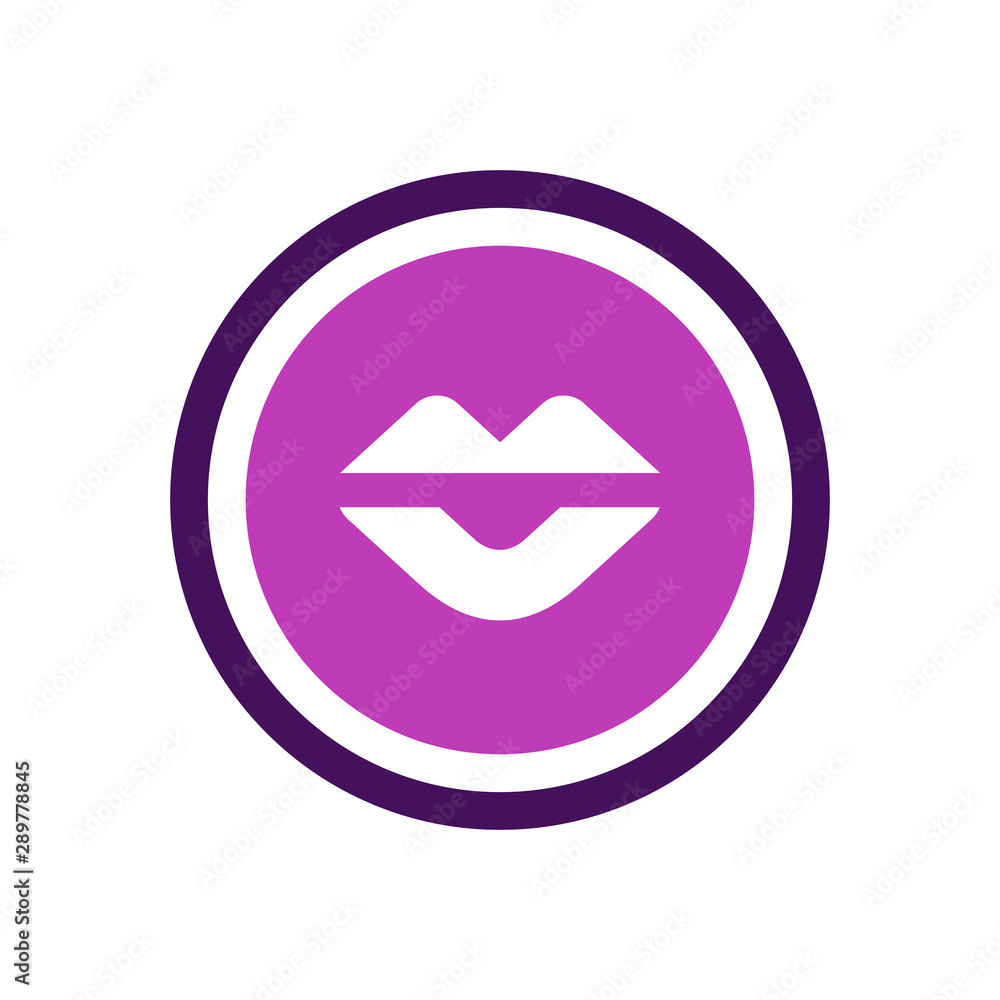 Woman lips icon, purple circle shape logo, vector illustration design Woman lips icon, purple circle shape logo, vector illustration design