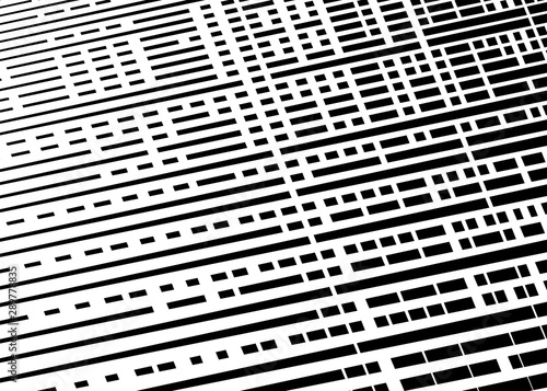 Grid, mesh with intermittent, dashed lines. Intersecting dynamic stripes. Irregular grating, lattice texture. Interlocking, criss-cross abstract geometric illustration