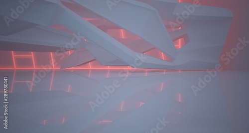 Abstract architectural white interior of a minimalist house with color gradient neon lighting. 3D illustration and rendering.