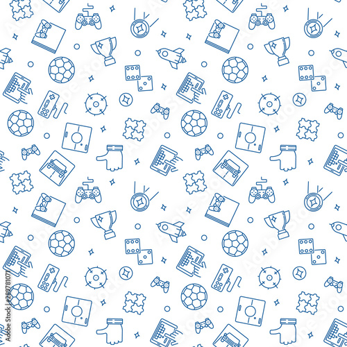 Games vector concept seamless pattern in thin line style