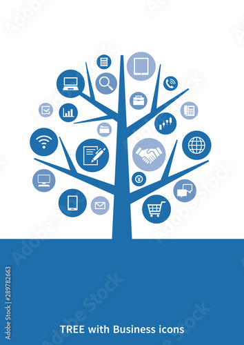 ビジネス コミュニケーション 契約 取引  Business icons in circle blue イメージ アイコン ロゴ 樹木