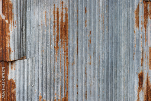 Rusted galvanized iron texture..Closeup of flaw old zinc sheet partition with rusted texture in vertical coloumn .