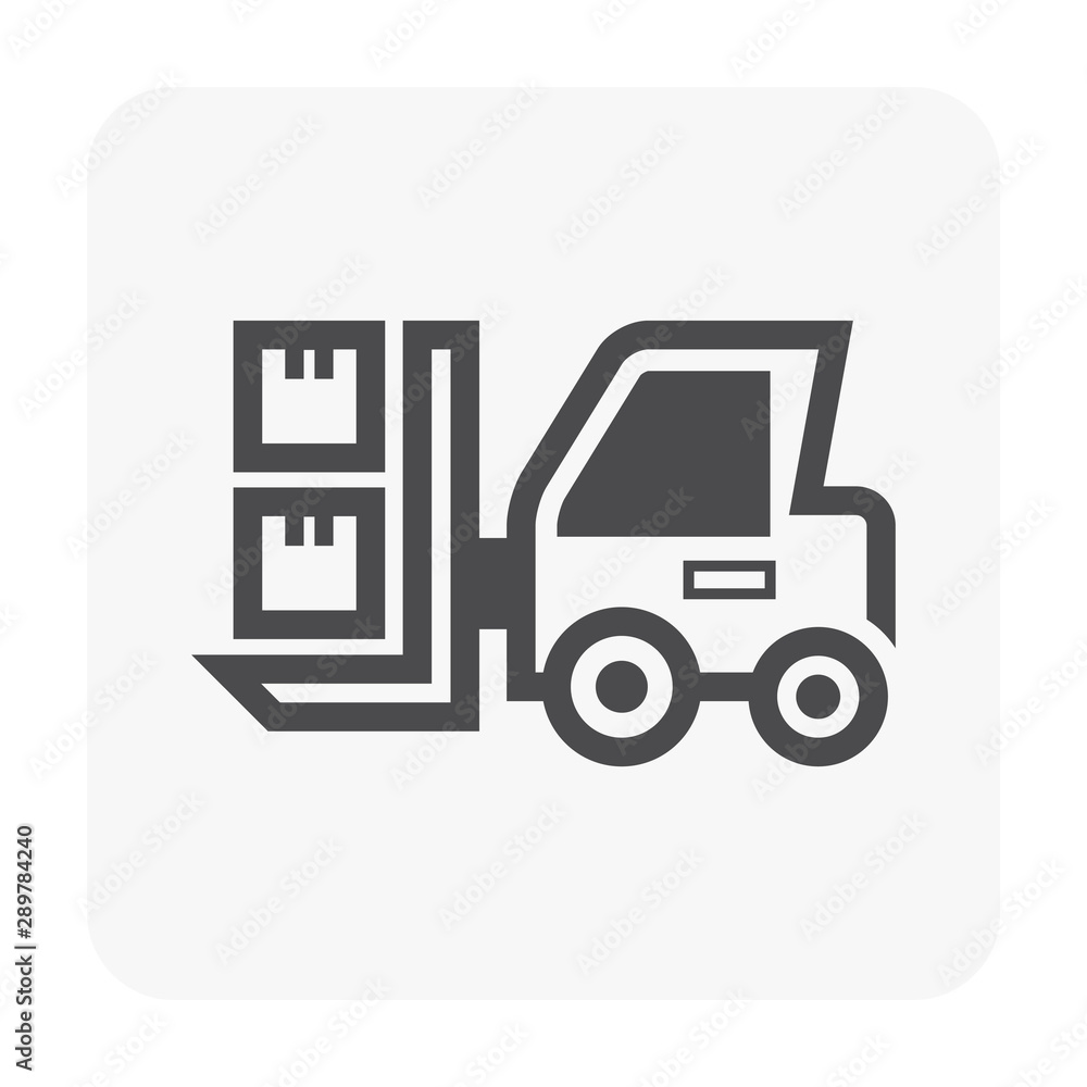 Forklift vector icon. May called fork or lift truck. Elevator machine equipment or vehicle for industry at storage, port, warehouse and factory by lift up, raise and delivery cargo. Editable stroke. Forklift vector icon. May called fork or lift truck. Elevator machine equipment or vehicle for industry at storage, port, warehouse and factory by lift up, raise and delivery cargo. Editable stroke.