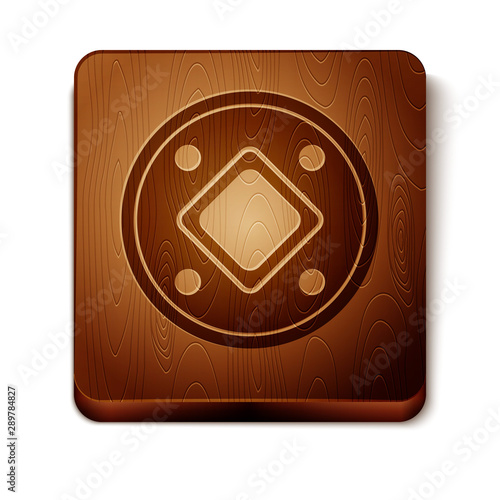 Brown Jewish coin icon isolated on white background. Currency symbol. Wooden square button. Vector Illustration